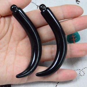 10 pcs curved large wolf teeth, black plastic animal teeth charms 13x78mm