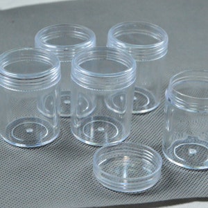 2pcs 30ml Clear Plastic pot with lid, Small transparent plastic jars, Clear plastic Sample pots, Craft storage box 38.5x49cm