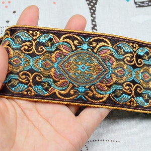 3.3ft Geometric flower Jacquard ribbon Gold metallic embroidered ribbon craft sewing border Jacquard trim 2.35&#39;&#39; wide