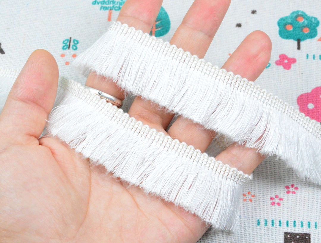 10ft White Cotton Brush Fringe Trim 1'' Wide Tassel Etsy