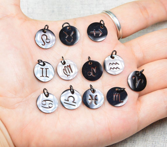 12mm Black Zodiac Charms, Round Stainless Steel Zodiac Signs, Astrological  Signs, Zodiac Disc Beads for Jewelry Making 