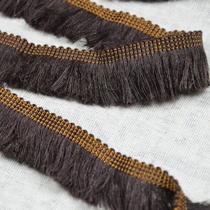dark brown Cotton fringe trim, 1 inch wide, by the yard, cotton brush fringe ribbon sewing trim