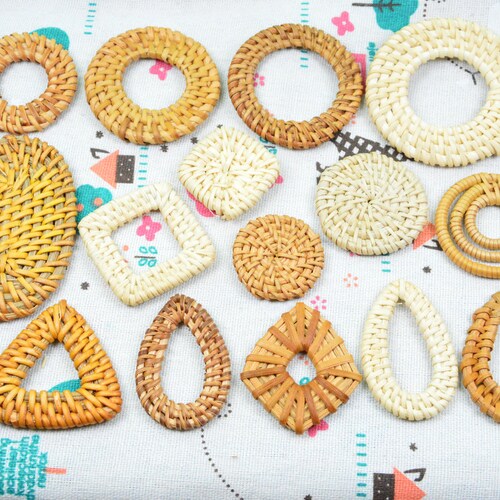 4 Pieces Natural Rattan Charms Handwoven Rattan Earrings Etsy