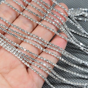 2mm Width High Quality Dense Clear Rhinestone chain, Silver Copper claw chain with clear crystal, Nail Art Rhinestone bling embellishment