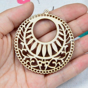 10 pcs/20 pcs round wooden charms, unfinished round filigree wood flowers 57mm