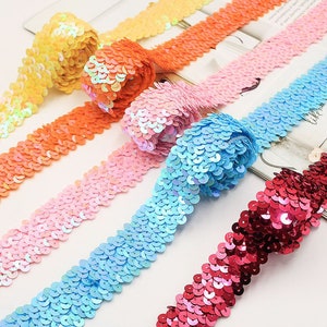 30 mm brede stretch glitter paillettenversiering, holografische metallic pailletten genaaide elastische tape voor kledingaccessoires