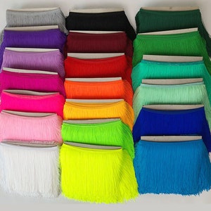 Franges de haute qualité de 15 cm de large, franges en tissu polyester pour les costumes de carnaval de danse, choisissez vos couleurs