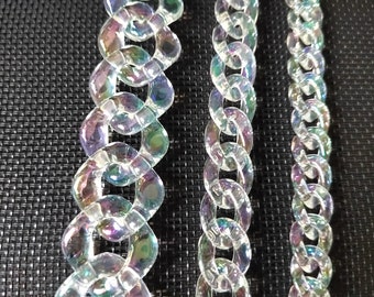 Iridescent shiny Acrylic chain, Clear plastic chain, Transparent open link chain, DIY handmade chain supply