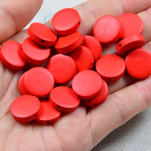 15mm red wooden discs flat round wooden beads