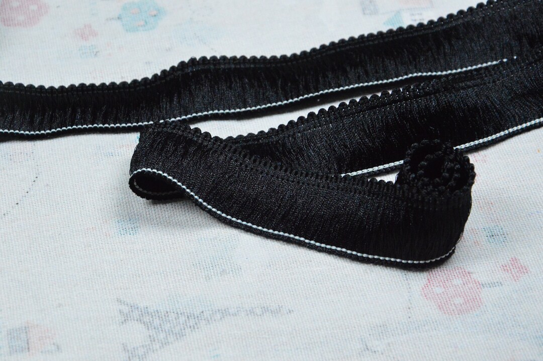 2.8cm Wide Black Silk Fringe Trim, Silky Brush Fringe Ribbon Sewing