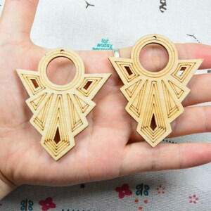 4 pcs/2 pairs Geometric floral wooden charms, Unfinished wood Jewelry earring charms 54x64mm