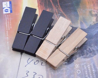 20 pcs black/natural wood pegs, wooden pegs, large wood clothespins, photo clips hanging wood clothes pegs clothes clips 19x73mm