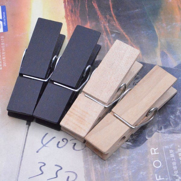 20 pcs chevilles en bois noir / naturel, chevilles en bois, grandes épingles à linge en bois, clips photo suspendus pinces à linge en bois pinces à vêtements 19x73mm