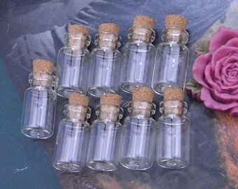 10 Small glass bottles with corks, Glass bottles, Small empty bottles, Mini glass bottles, Vials, corked bottles, small glass jars 13x25mm