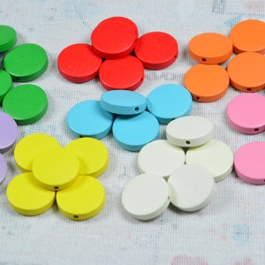8 colors 20mm flat round wooden beads, Painted wooden disc beads, wooden jewelry charms handmade supply 20pcs/50pcs selection