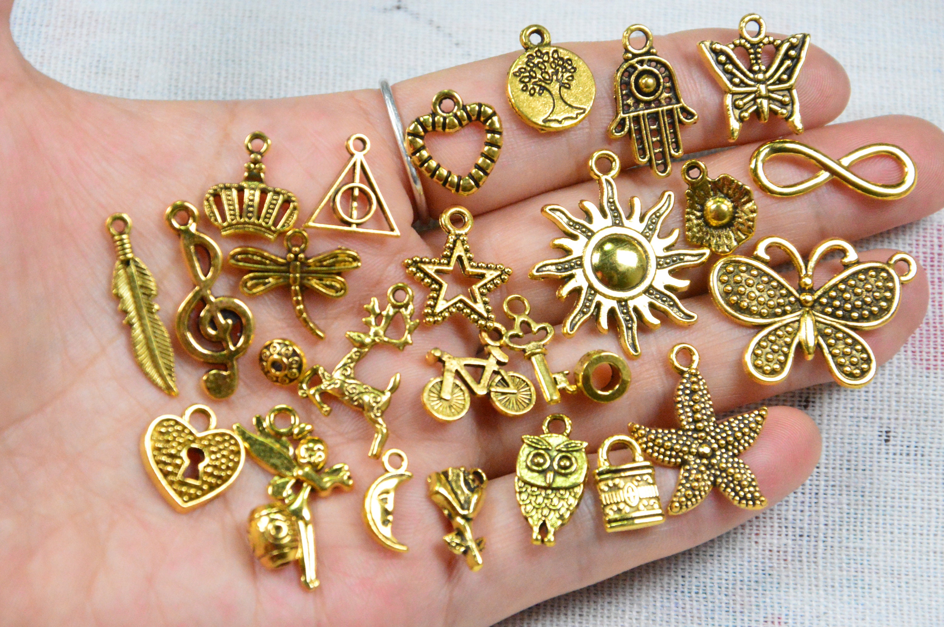 Gold Plate Charms Vintage Thirty 30 Piece Mixed Group Lot
