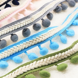 Finiture con frange a sfera Pom Pom da 10 piedi, bordo nastro a sfera con pompon largo 1,35'', decorazione pompon in nastro stile Boho, opzione 10 colori