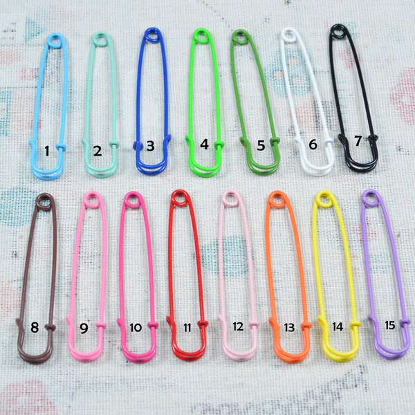 10pcs/set large safety pins, Assorted color Metal brooch pins bar pins blanket pins for jewelry making 60mm long