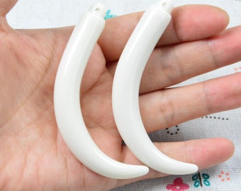 10 pcs large curved ivory plastic animal teeth charm plastic horn pendant 72mm long