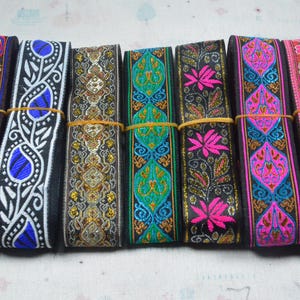3.3cm width Jacquard ribbon, assorted flower Jacquard ribbon trim, Jacquard woven ribbon sewing trim, Ethnic border Metallic Embroidered
