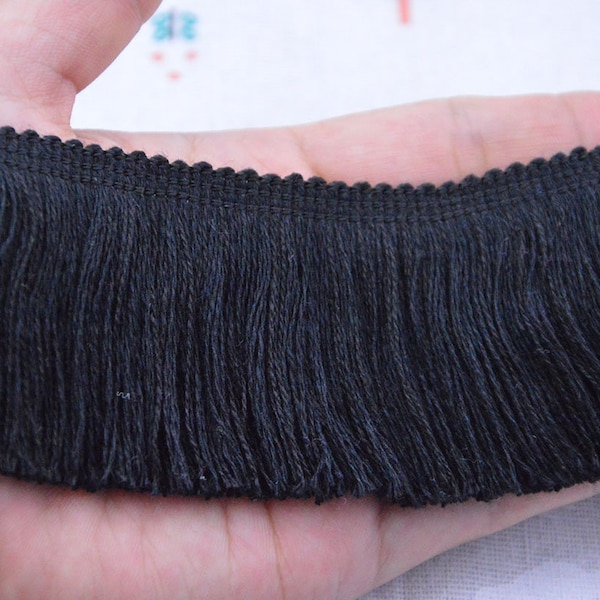 10ft Black Cotton Fringe trim, 1.75" wide brush fringe ribbon border sewing crafts