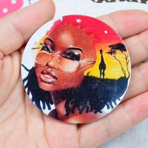 4pcs/2 pairs wooden discs wood earring charms, Africa black girls round wood charm 60mm