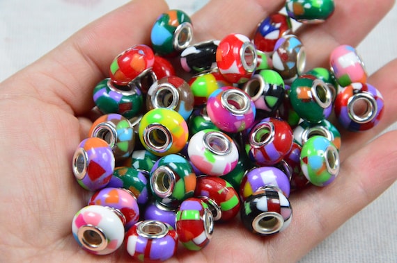 20/50 pcs Assorted European large hole beads, multicolor large hole spacer  beads, Random picked Acrylic beads for Jewelry bracelet