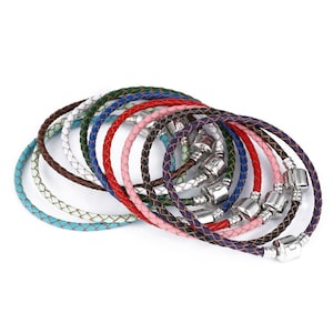 20cm length braided leather bracelet, Assorted color blank genuine leather bangles, beaded charm bracelet for bracelet making supply