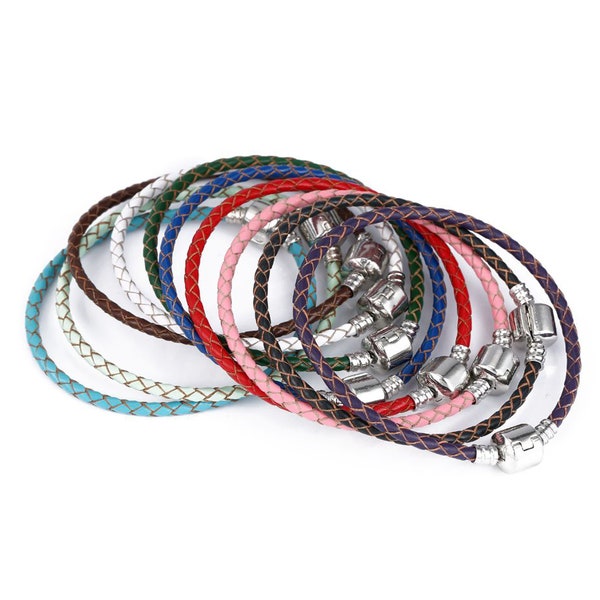 20cm length braided leather bracelet, Assorted color blank genuine leather bangles, beaded charm bracelet for bracelet making supply