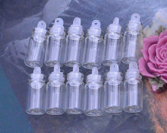 10 Small glass bottles with corks, Glass bottles, Bottle, Mini glass bottles, Vials, tiny bottle, glass jars with plastic stopper 11x22mm