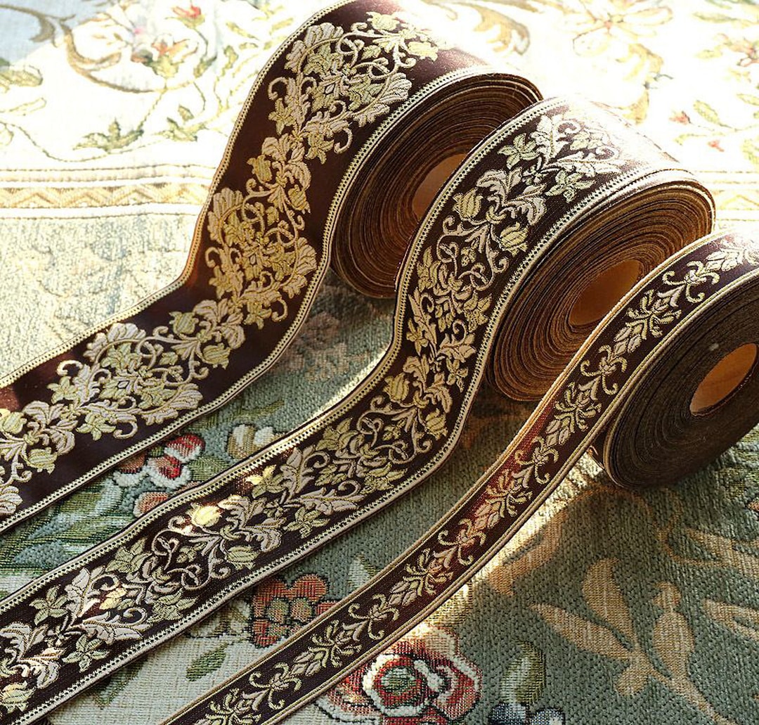30mm/60mm/80mm Width Ethnic Floral Embroidered Jacquard Ribbon Trim for ...
