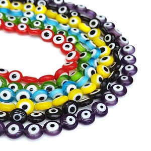 HURTOWE 6 mm/8 mm/10 mm/12 mm Różnorodne kolorowe szklane koraliki Evil Eye, tureckie koraliki Lucky Eye płaskie koraliki