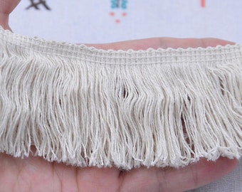 10ft Beige Cotton Fringe trim, 1.75" wide brush fringe ribbon border sewing costume decor