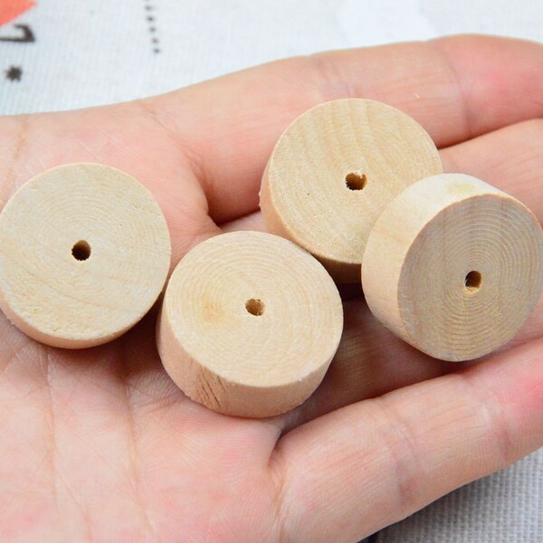 20 pcs perles en bois, perles en bois rondes plates non finies, disques en bois 24mm