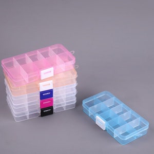 Transparent/bleu/rose/orange Boîte en plastique transparent, boîte rectangulaire avec séparateurs amovibles 10 grilles ou compartiments, étui en plastique pour ranger les bijoux
