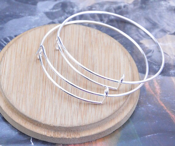 50pcs Silver Metal Wire Bangle Bracelets Silver Adjustable