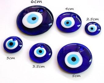 2.5cm/3cm/3.5cm/4cm/5cm/6cm Flat round Evil Eye charms, handmade Turkish Evil Eye glass charms home decor Blue glass Evil eyes protection