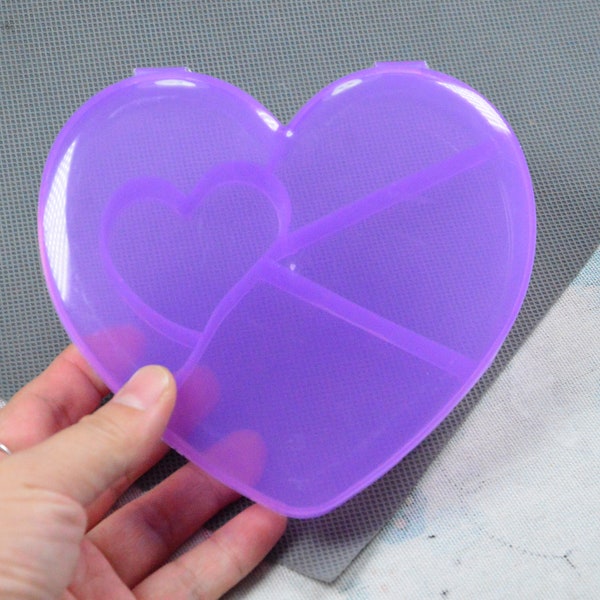 Purple heart box with unmovable 5 Grids, Heart shape plastic box jewelry organizer box, plastic container box