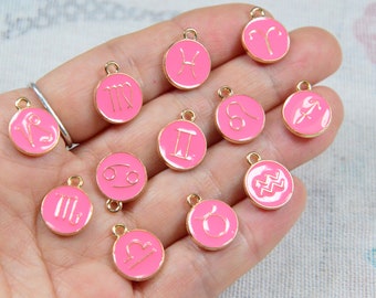 12mm Zodiac Signs Gold Round Zodiac Charms Stainless Steel 
