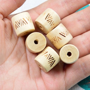 20 pcs curved column shape wooden beads, unfinished stripe carved wood pillar beads 15x16mm