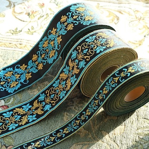 10ft/16ft/33ft x 30mm/60mm/80mm Width Ethnic Floral Jacquard ribbon trim, flower Embroidered border woven tape Jacquard trim sewing crafts