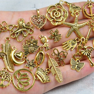 Bulk 100 Assorted antique gold charms, Mixed charms Jewelry charms DIY bracelet supply