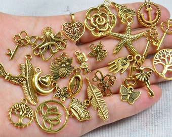 Bulk 100 Assorted antique gold charms, Mixed charms Jewelry charms DIY bracelet supply