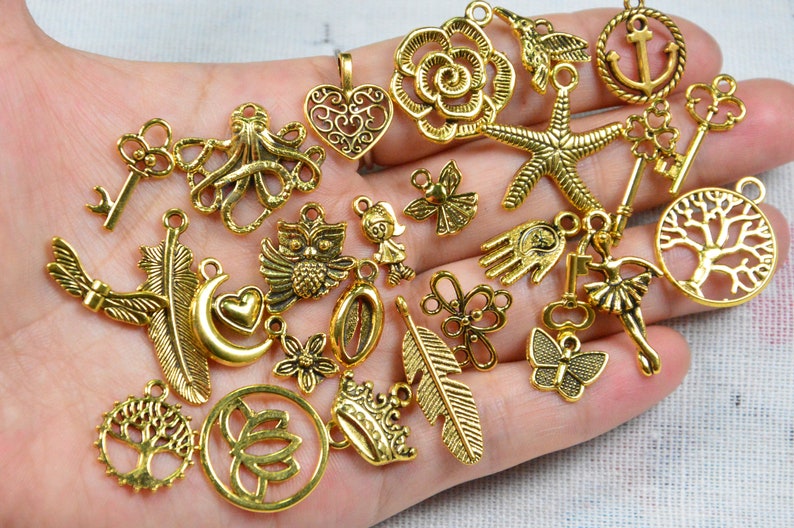 Bulk 100 Assorted Antique Gold Charms Mixed Charms Jewelry Etsy