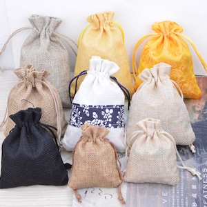 20 pcs Assorted gift bags, linen bags, jewelry bags, Natural linen gift bags, linen favor bag, candy bags