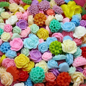 50 pcs Assorted resin flowers, resin flower beads, Mixed Flower cabochons collection, jewelry flowers, choosed BY RANDOM