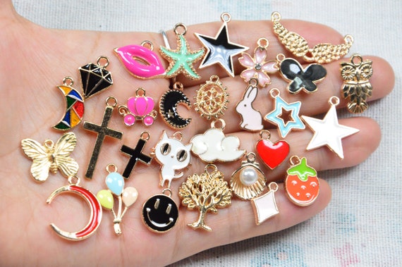 BULK 150 Enamel Charms Gold Metal Charms Assorted Alloy Antique