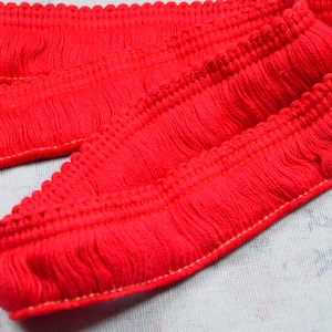1.5&#39;&#39; wide Red 100% Cotton brush fringe trim, cotton fringe ribbon, brush trims for sewing decoration