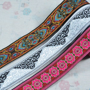 3.3cm width Floral Jacquard trim, Geometric floral Jacquard ribbon embroidered woven ribbon sewing trim by the yard