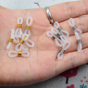 20 pcs Eyeglass holders, white rubber loop connector components, ends of eyeglass chain holder